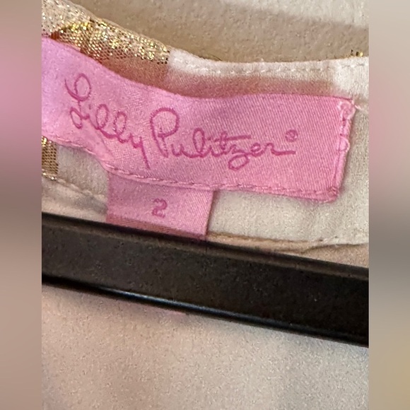 Lilly Pulitzer Silk White and Gold Metallic Floral Dress, Size 2 - Picture 2 of 9